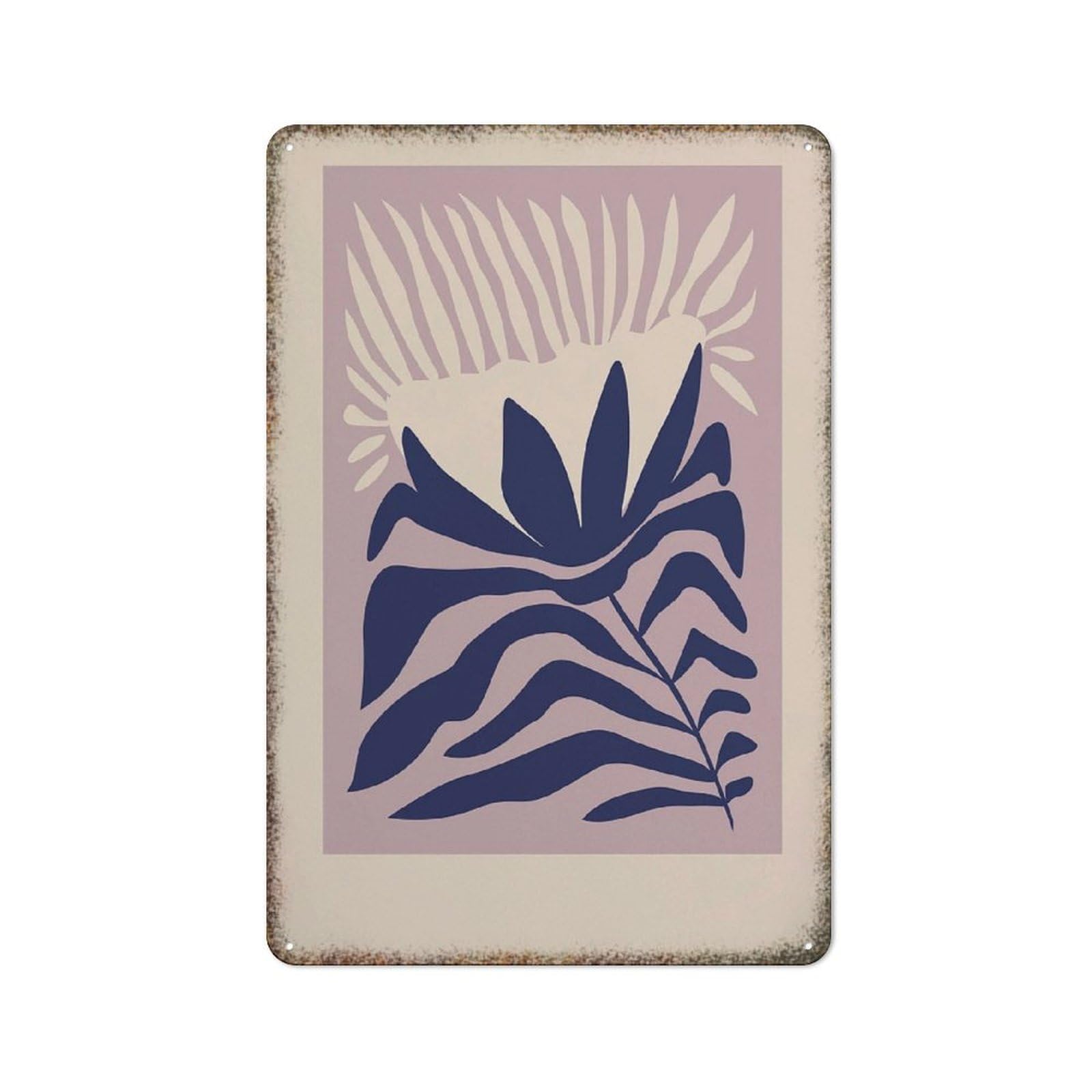 Purple Abstract Floral Botanical Retro Metal Poster Interesting Art Style Farmhouse Home Wall Decor Plaque 8x12 Inch