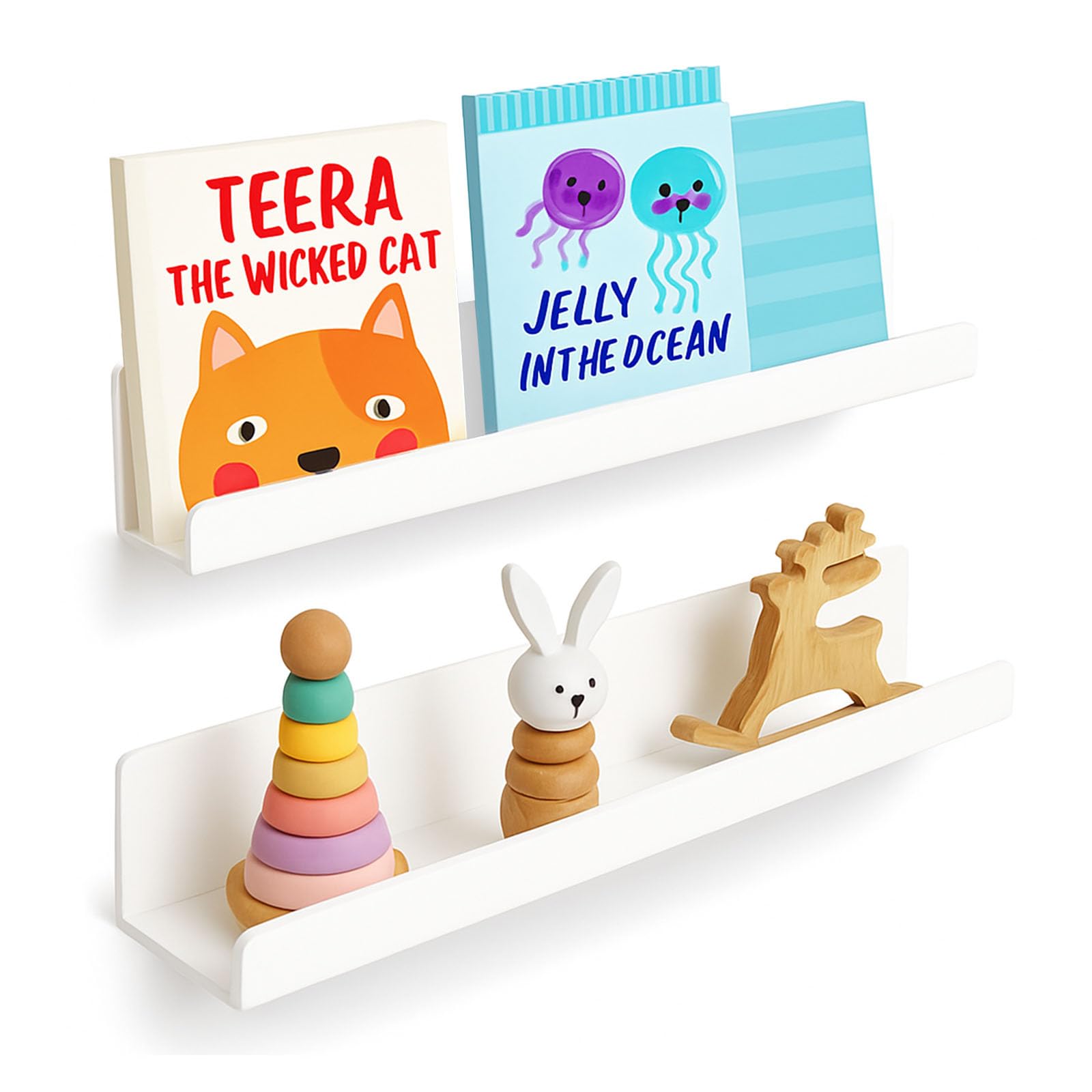 2 Pack Magnetic Book Shelf for Whiteboard - 17 Inch Reusable Acrylic Magnetic Shelves, Holds 11 lbs, Magnetic Book Display for Classrooms, Kitchen(White)