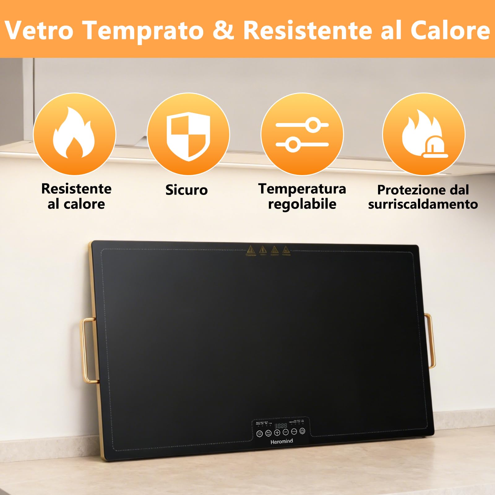 Piastra scaldavivande professionale 80 x 45 cm, 450 W, con bordo in acciaio inox, con manico, per ristorante e casa