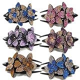 IMOBEINOR 6Pcs Rhinestone Double Flower Hair Clip,Women Hair Claw Hair Crystal Rhinestone Hair...