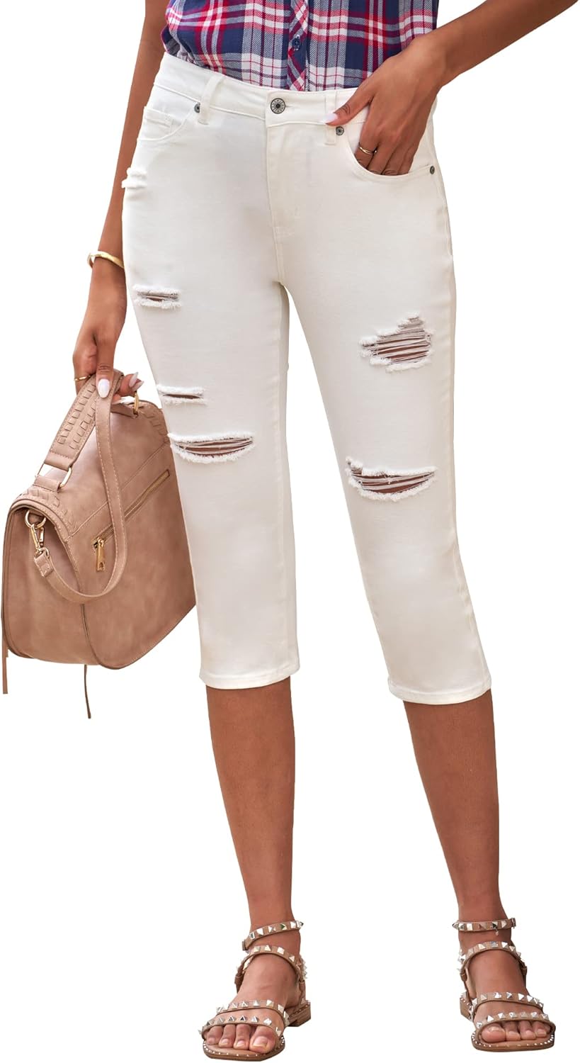 luvamia Womens Capri Jeans for Women High Waisted Skinny Ripped Jean Denim Pants - Image 7