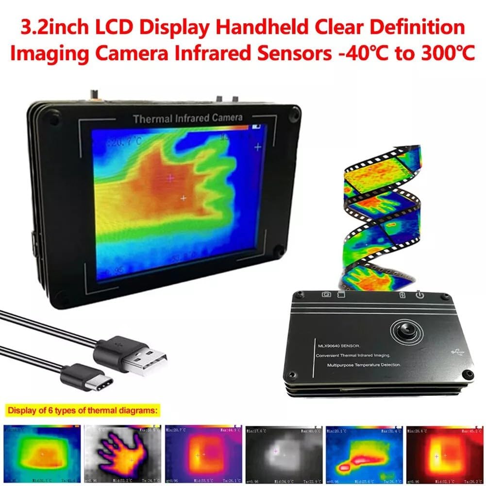 1 cámara termográfica, sensor de imagen térmica LCD de 3.2 pulgadas, cámara de imagen térmica con termómetro D
