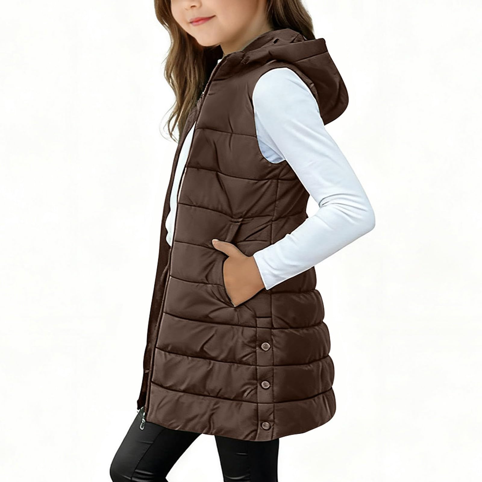 Doudoune longue matelassée légère à capuche sans manches pour enfants coupe-vent chaud d'hiver imperméable
