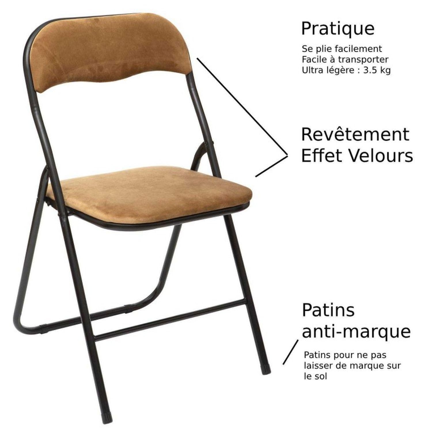 Lot de 6 Chaises Pliantes en Velours Ocre Doré - Chaises d'Appoint Confortables avec Assise Rembourrée - Design Moderne & Vintage - Gain de Place Idéal Petit Espace, Réception et Salle à Manger