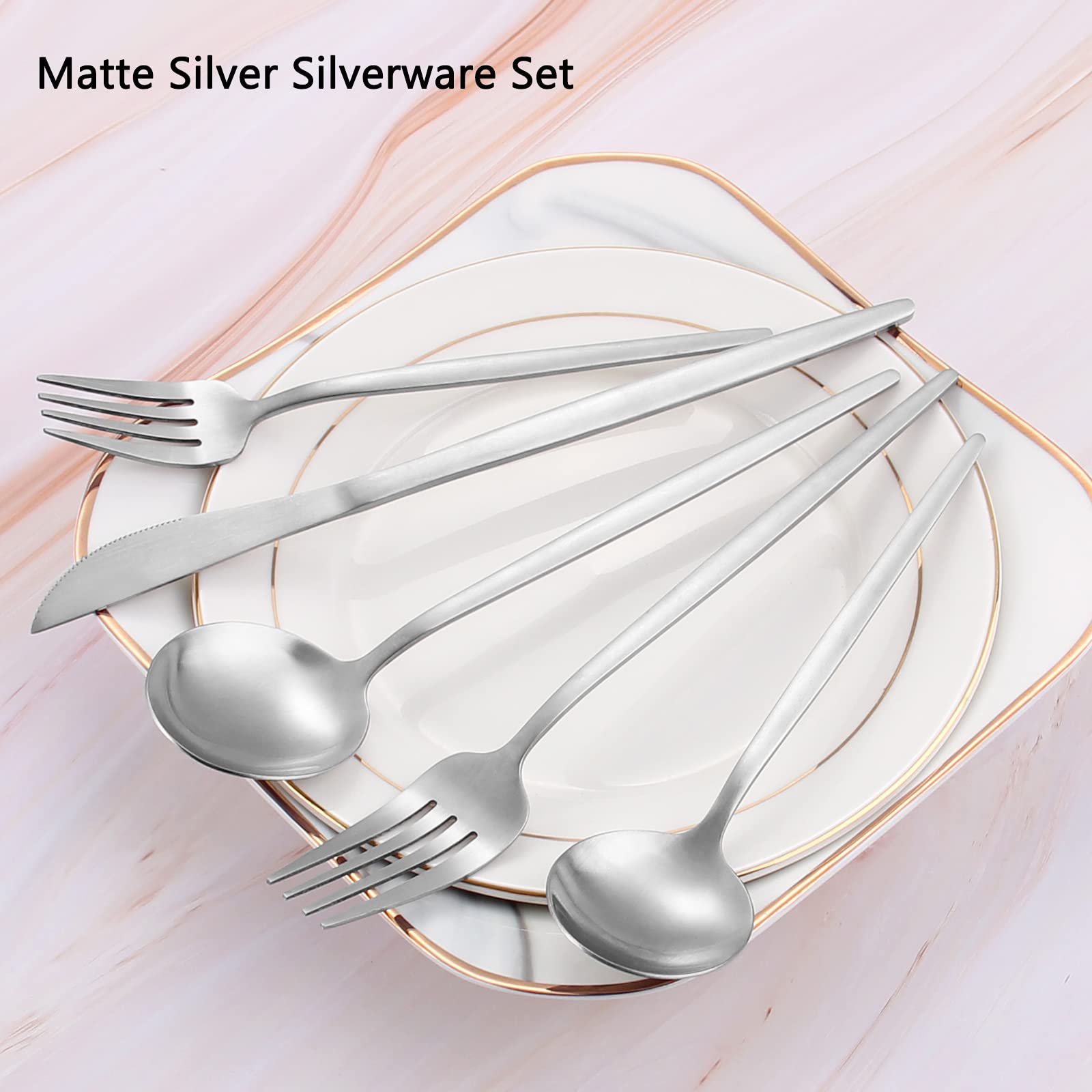 VANVRO - Juego de cubiertos mate de acero inoxidable de 40 piezas, acabado satinado, servicio para 8, hogar y restaurante, apto para lavavajillas