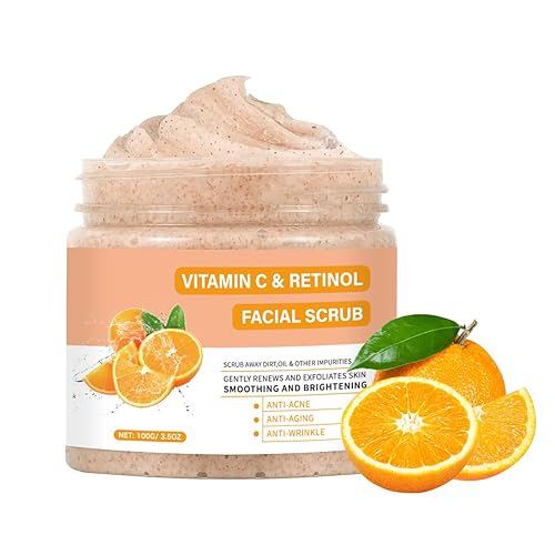 Exfoliante facial con vitamina C, lavado facial exfoliante con retinol, exfoliante facial, exfoliante facial, exfoliantes faciales para mujeres,