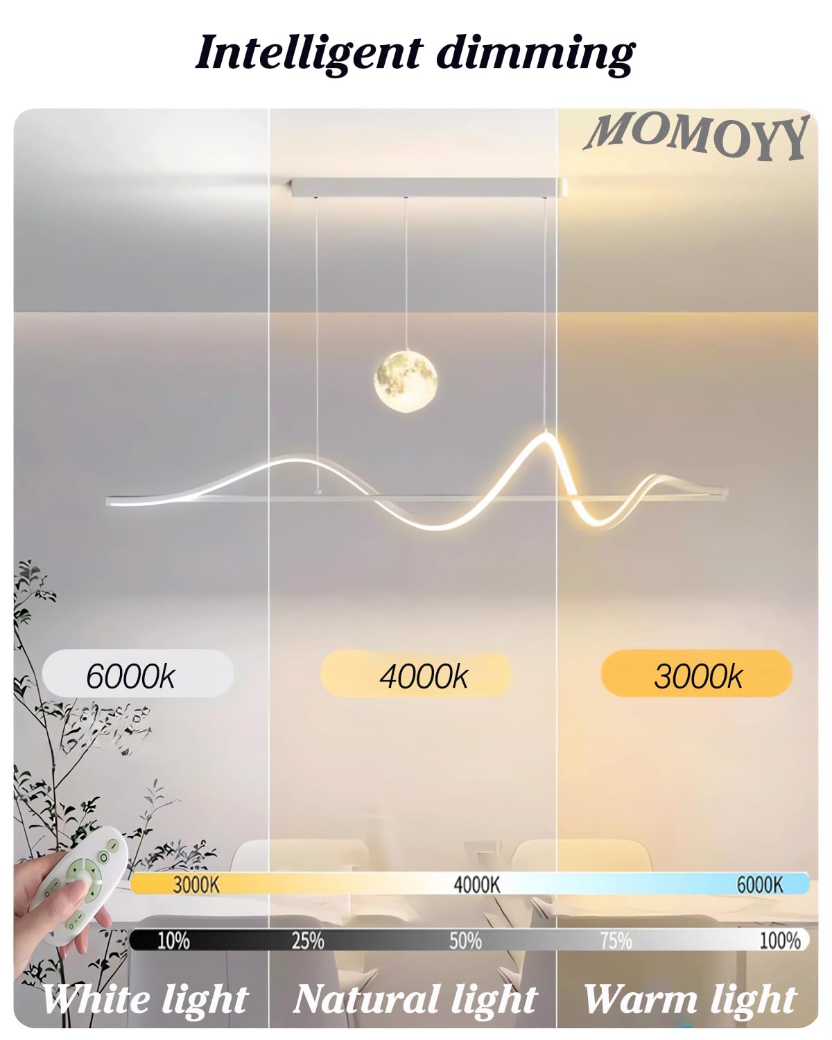 Nowoczesny żyrandol spiralny, lampy wiszące LED do kuchni,lampa wisząca liniowa z regulacją wysokości,ściemnialna lampa do jadalni z pilotem,kuchni,salonu,jadalni,sypialni (Biały, 120CM)