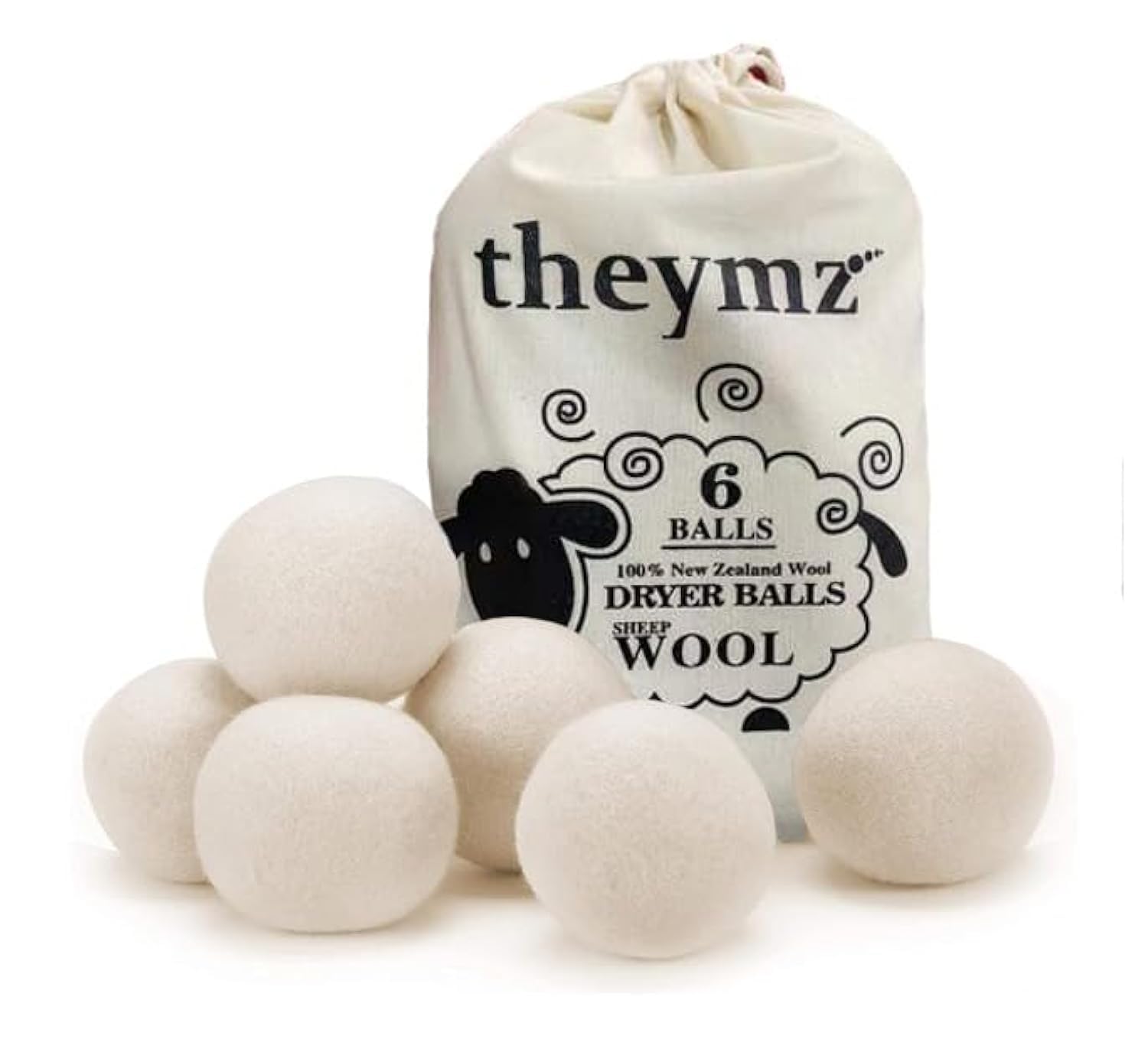 Theymz Organic Wool Dryer Balls for Wrinkle-Free, 100% New Zealand Wool, Reduce Drying Time, Eliminate Static, Softner Washing and Indulge Your Senses with a Fresh Laundry Experience