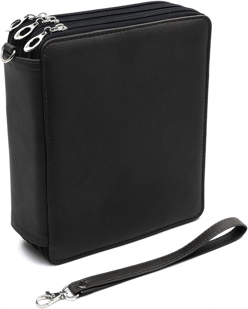 YOUSHARES 120 Slots Pencil Case - PU Leather Handy Multi-layer Large Zipper Pen Bag with Handle Strap for Prismacolor Watercolor Pencils, Crayola Colored Pencils, Marco Pens and Makeup Brush (Black)