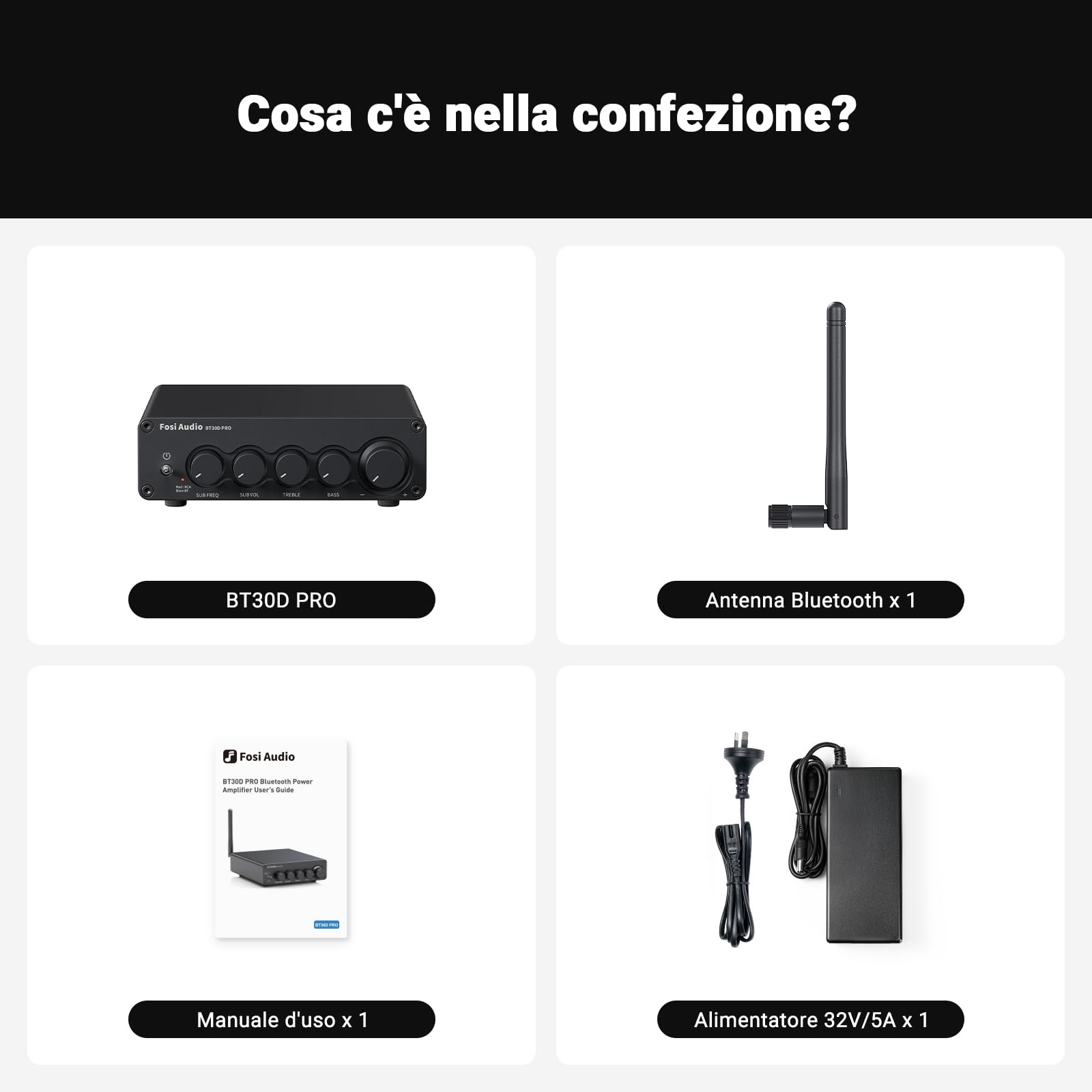 Fosi Audio BT30D Pro Amplificatore Bluetooth 2.1 Canali HiFi TDA3255 165W x2+350W Subwoofer