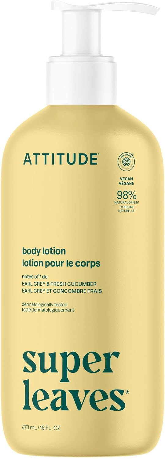 ATTITUDE Body Lotion, Made in Canada, EWG Verified Moisturizer, Vegan Skin Care Products, Non-Greasy, Hydrating for Dry Skin, Cruelty Free, Earl Grey & Fresh Cucumber Scent, 473 mL