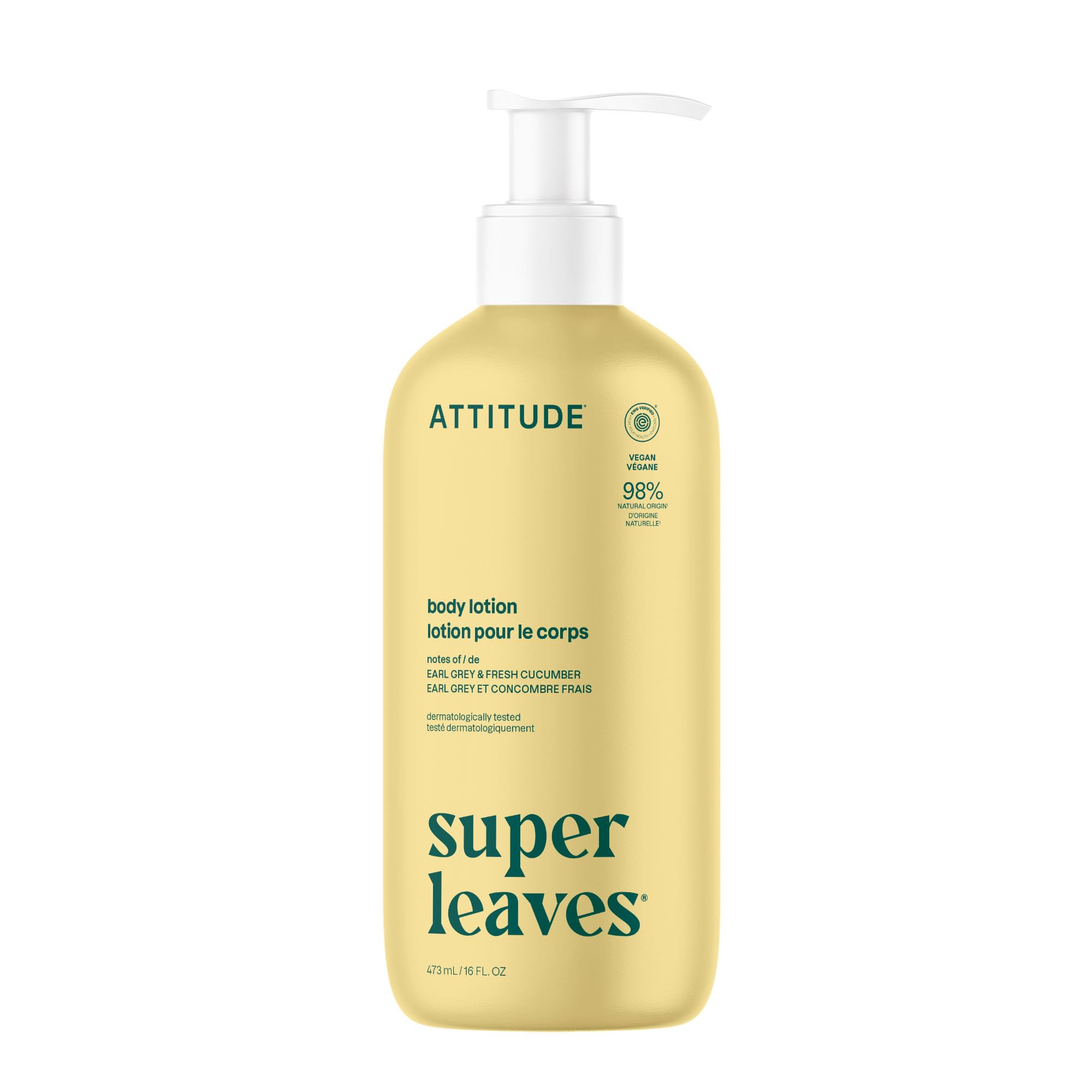 ATTITUDEBody Lotion, EWG Verified Moisturizer, Dermatologically Tested, Vegan Skin Care Products, Non-Greasy, Hydrating for Dry Skin, Lemon Leaves, 473 mLEWG Verified