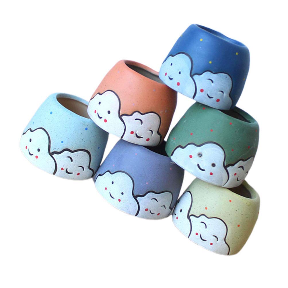 YARNOW 6Pcs Ceramic Succulent Pot Flower Planter Mini Plant Containers For Bonsai Succulent Cactus (Random Color)