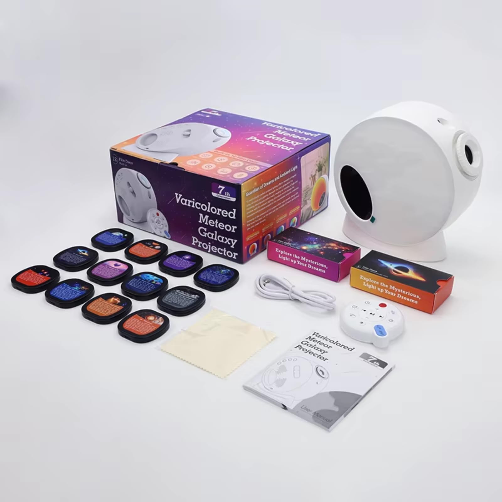 Galaxy Projektor, Sternenlichtprojektor mit 13 Filmscheiben, Zeit & Temperaturanzeige, Perfekt für Dekor, Heimkino-Setups, Partyszenen Entspannung, Weiß