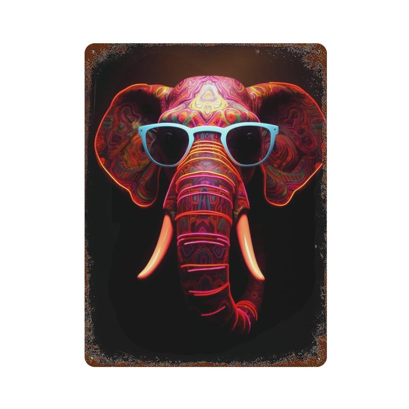 Elephant Sunglasses Rusty Metal Tin Sign 15.7"x11.8", Industrial Home Decor for Garage, Pub Or Kitchen