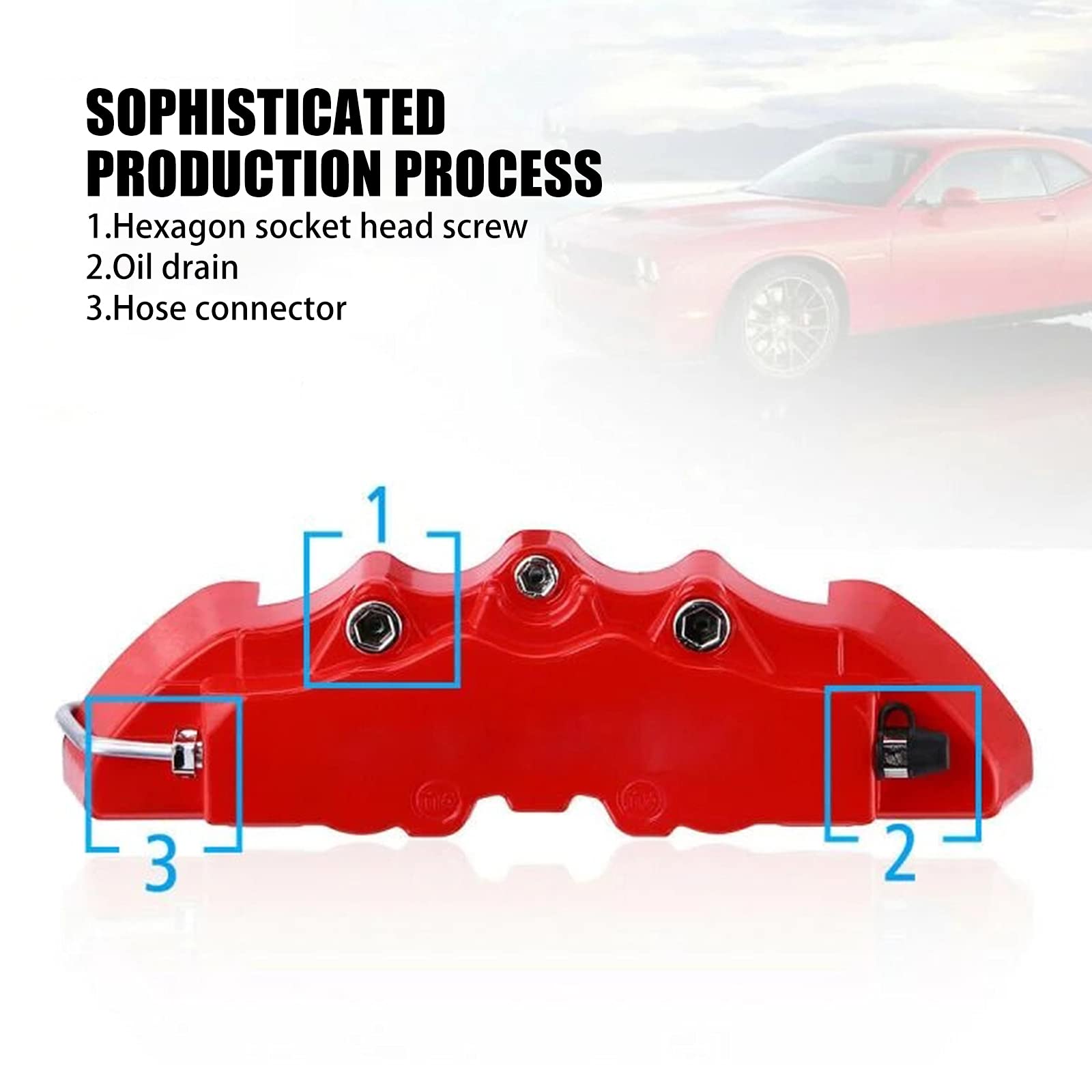 Copertura per pinza freno auto, 4 pezzi, kit di coperture per pinza freno auto, resistente, 3D, per mozzo ruota da 40,6 a 55,6 cm, rosso