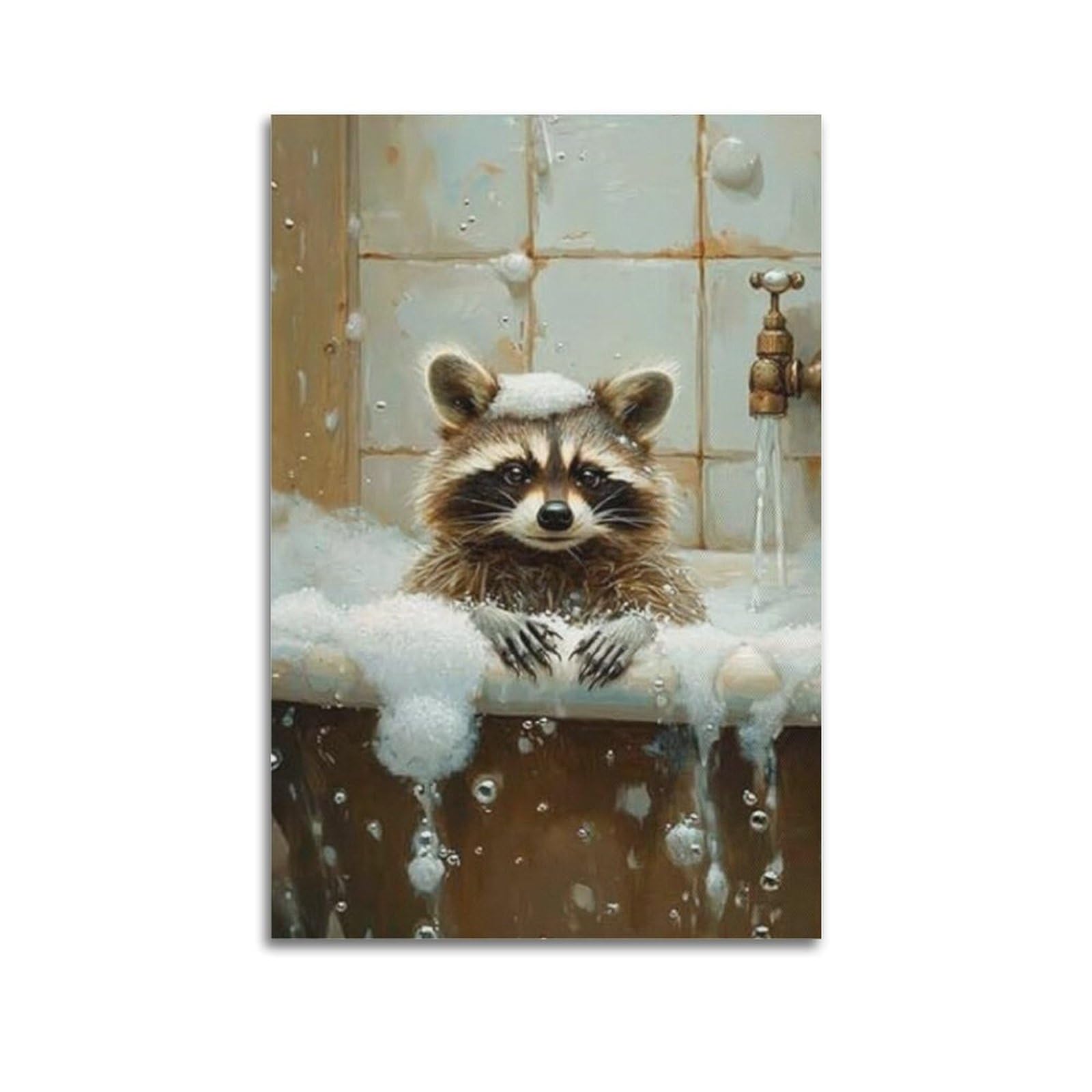 Lvalogy Animal Bathtub Bubble Bath Raccoon Art Poster