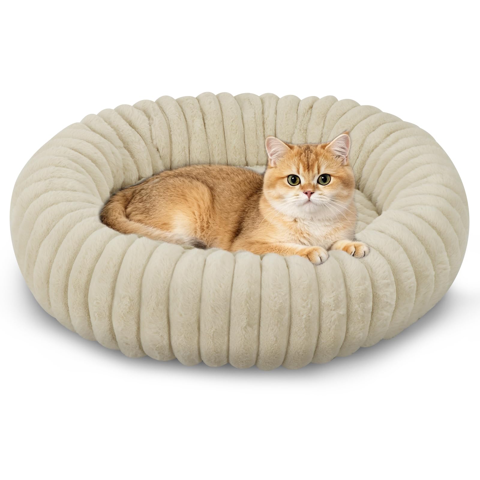 BVAGSS Anxiety Dog Bed, Round Washeble Corduroy Fleece Pet Beds,Marshmallow Fluff Nest Calming Dog Bed for Small/Medium/Large Dogs XH034 (Diameter:50cm, Beige)