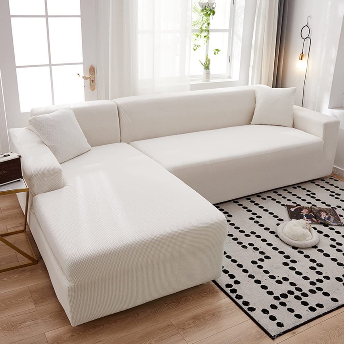 Youyoucool White Sectional Couch Covers L Sofa Covers Super Stretch 1 Pcs Sofa Slipcovers For 2 Seaters Chaise Slipcover Pets,
