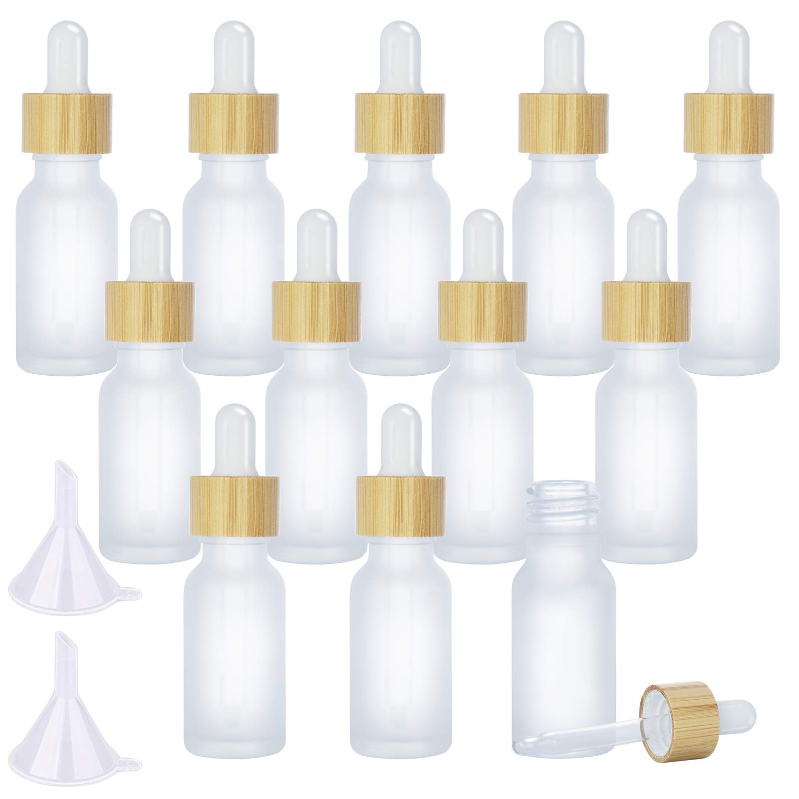 TANOSAN 12Pcs 20ml Frosted Glass Dropper Bottles, Eco-friendly Essential Oil Bottles With Eye Dropper and Bamboo Lids, Refillable Essence Liquid Cosmetic Containers and 2 Pieces Funnel