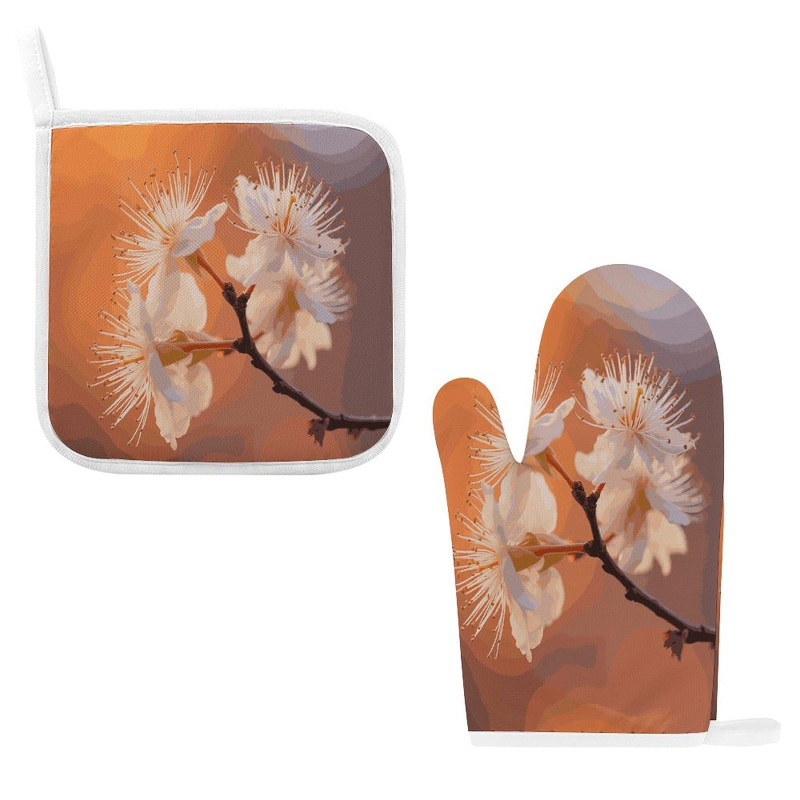 Fodpand Style Flowers Under Orange Light Oven Mitts And Pot Holders Sets