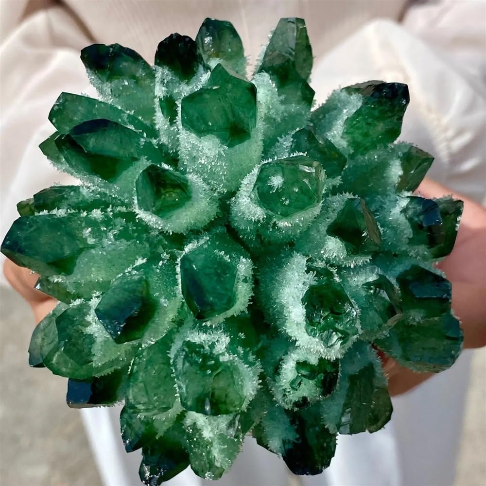 Beautiful Green Phantom Quartz Crystal Cluster Ornaments (Size : 300-350g)