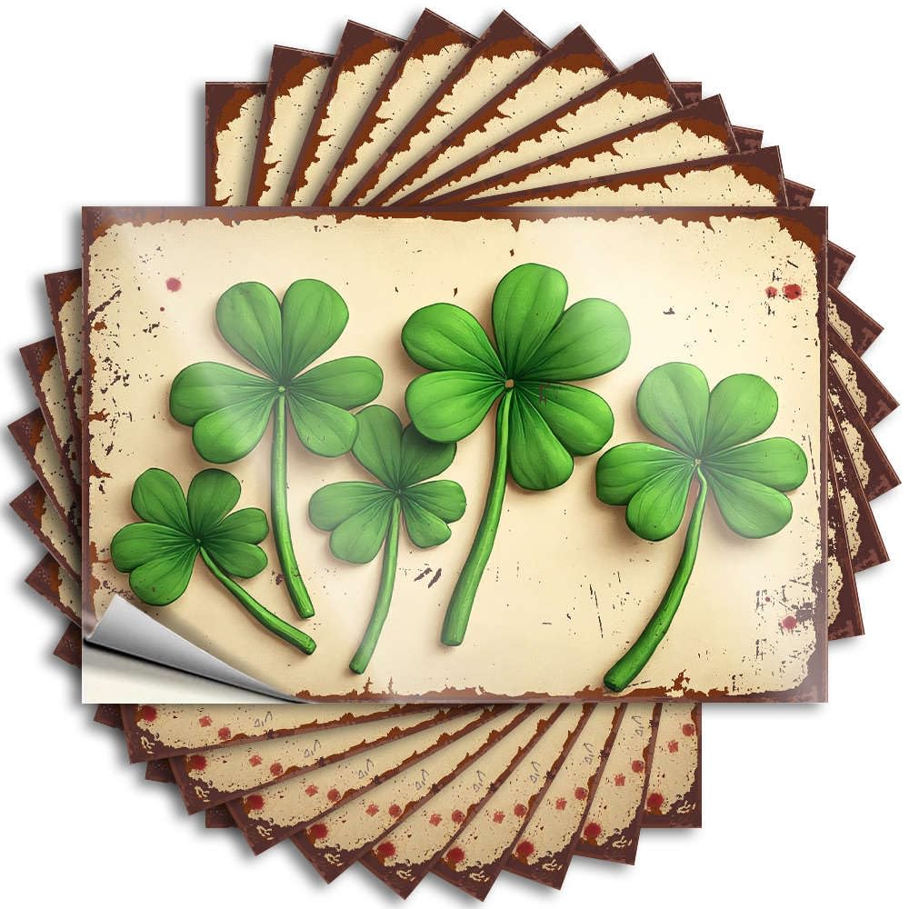 Five Green Four-Leaf Clovers. Quote Backyard Bar Decor | Aesthetic Cover Removable Decal Pack(12X18CM)