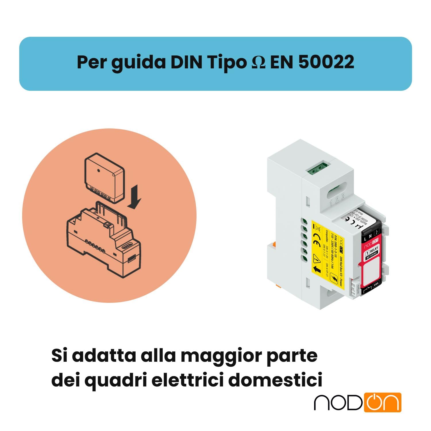 NodOn - Adattatore per guida DIN “Power” per moduli Zigbee ed EnOcean di NodOn, confezione da 5 pezzi, accessorio, quadro elettrico, compatibile con i moduli SIN-(x)-1-20, SIN-(x)-1-21, SIN-(x)-FP-21