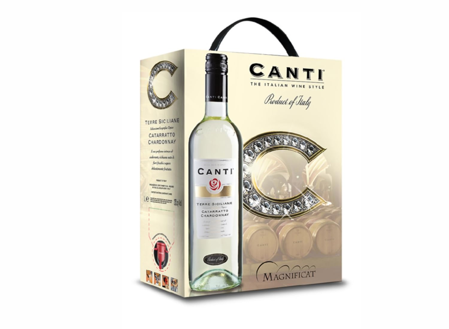 Canti - Italienischer Catarratto und Chardonnay Weisswein, frischer Geschmack mit fruchtiger Note und buttrigem Mundgefühl, 1x300 ml