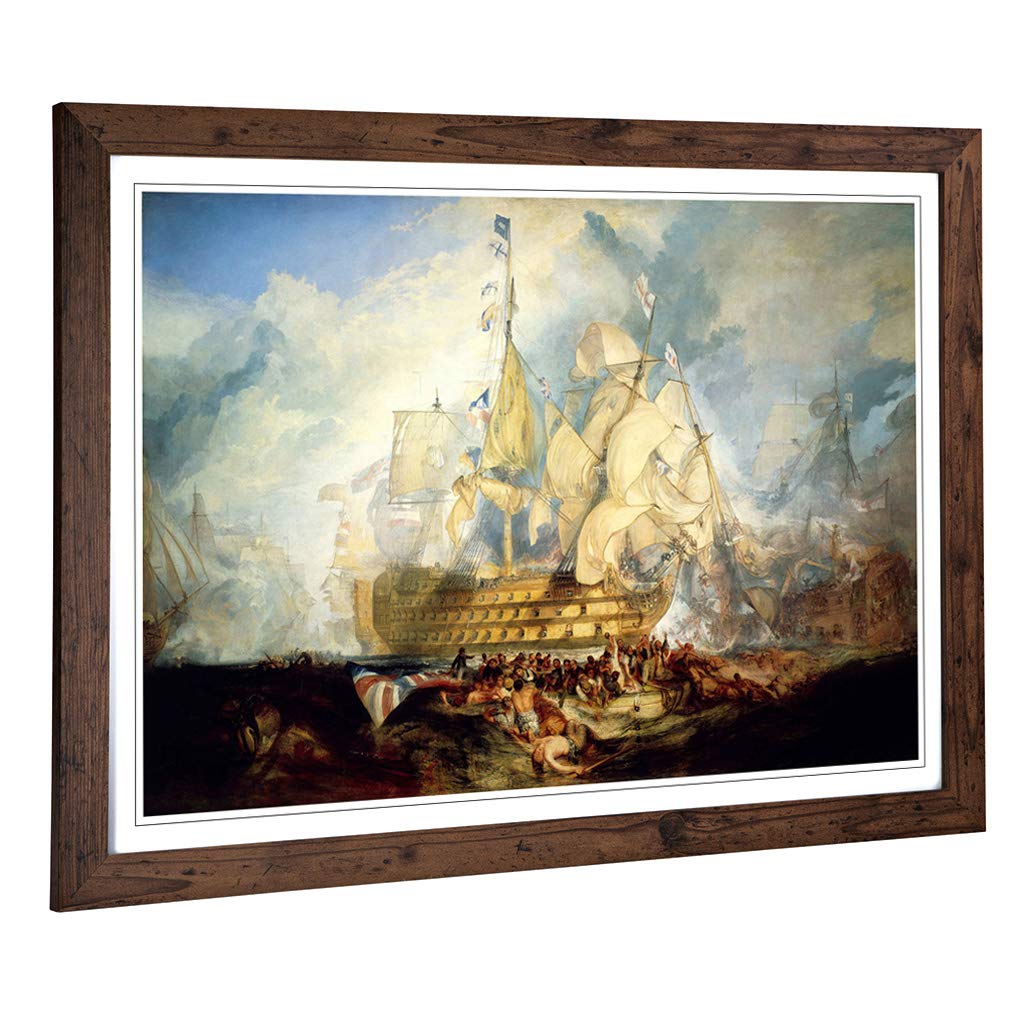 Big Box Art Framed Print of Joseph Mallord William Turner The Battle of Trafalgar Design | Wall Art Picture| Home Decor for Kitchen, Living Room, Bedroom, Office, Walnut, A2 / 24.5x18 Inch / 62x45cm