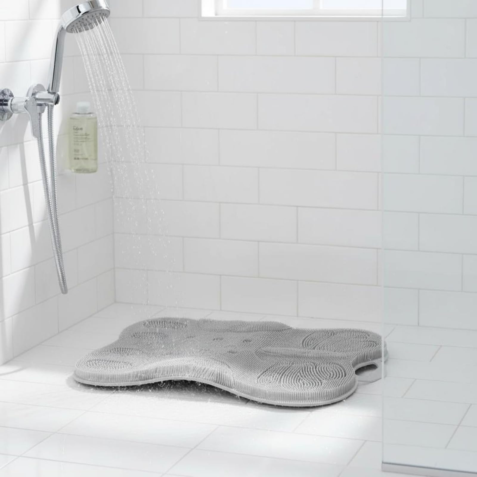 Almohadilla de Ducha de Baño Esterilla de Silicona Alimentaria Tapete Antideslizante con Ventosas Cepillo Exfoliante para Pies y Cuerpo Textura para, Gris