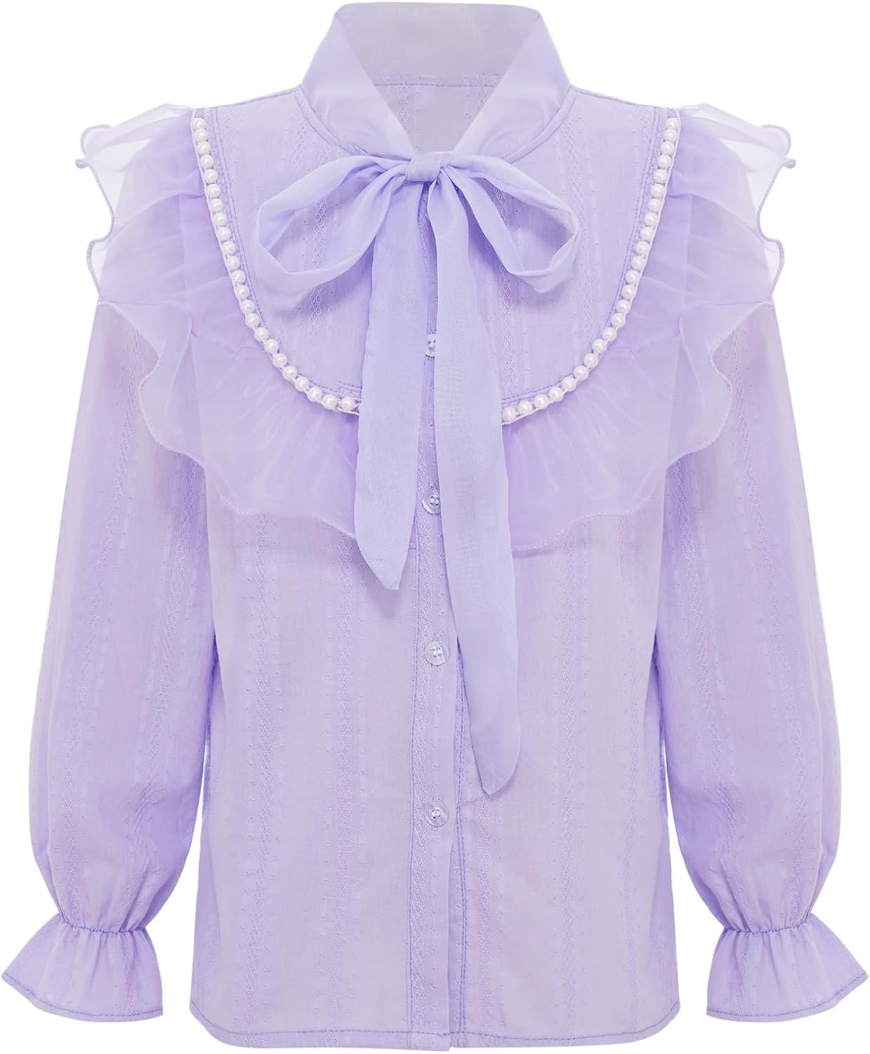 Kids Girls Long Sleeve Princess Party Blouses Kids Elegant Ruffled Button Down Shirts School Uniform Tops