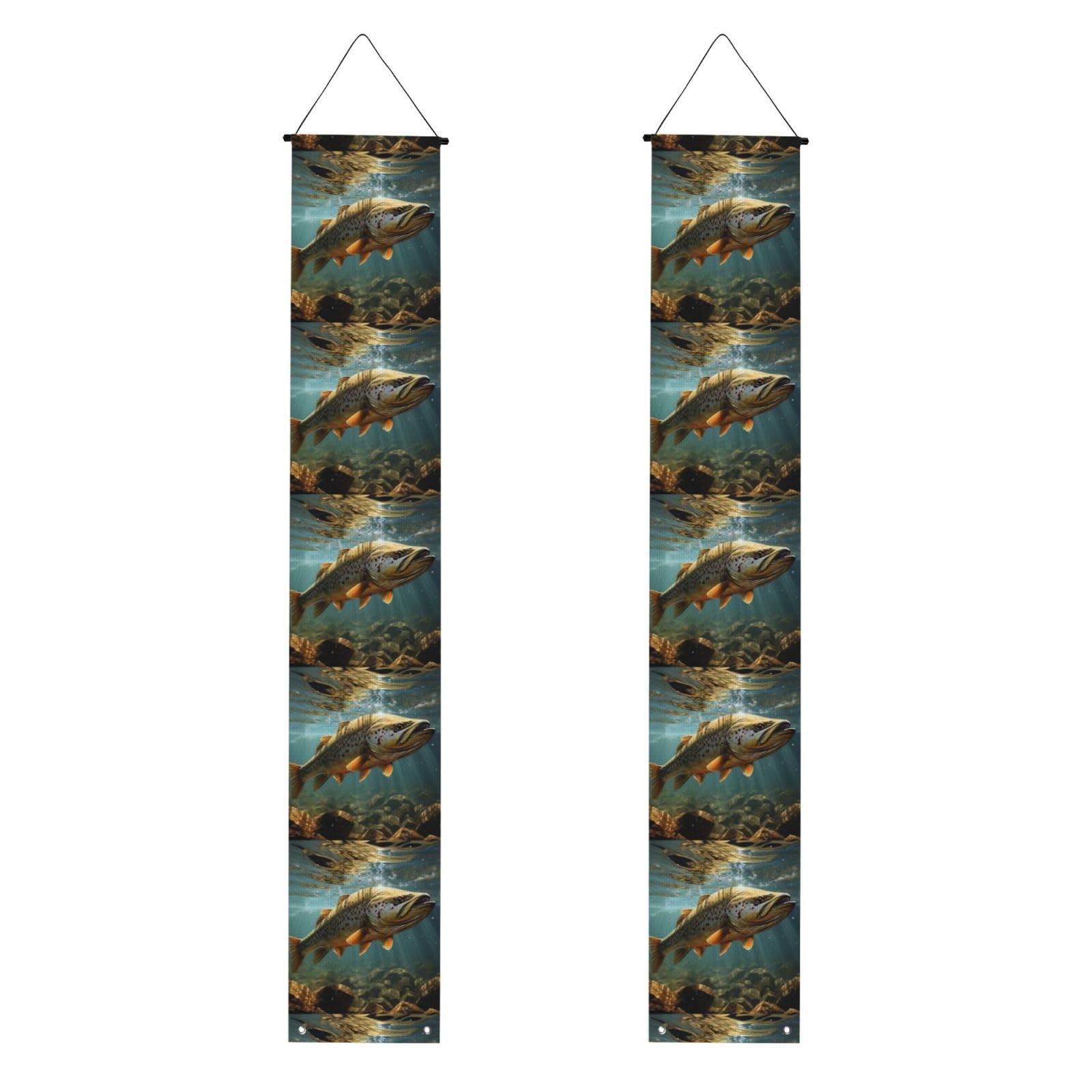 Fish Porch Banner 2PCS, Summer Hanging Flag Party Porch Sign Front Door Hanging Decorations for Indoor Outdoor Holiday Yard Decor Wall Backdrop 71 x 12 Inch