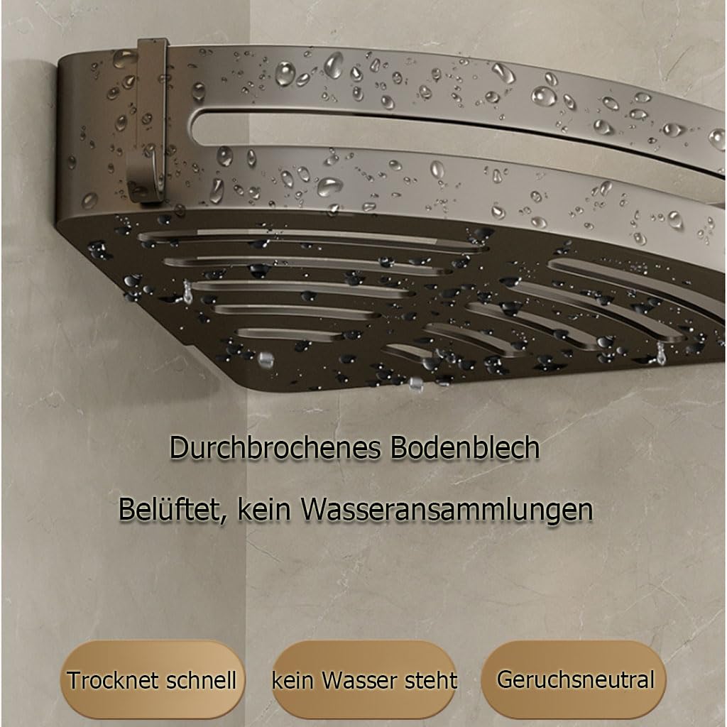 Estante de Ducha sin Taladro, Estante de Pared Triangular, Organizador de baño de Aluminio, toallero con Gancho, Almacenamiento para Ducha y Lavabo,2Etage