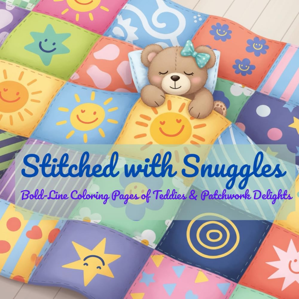 Stitched with Snuggles: Bold-Line Coloring Pages of Teddies & Patchwork Delights