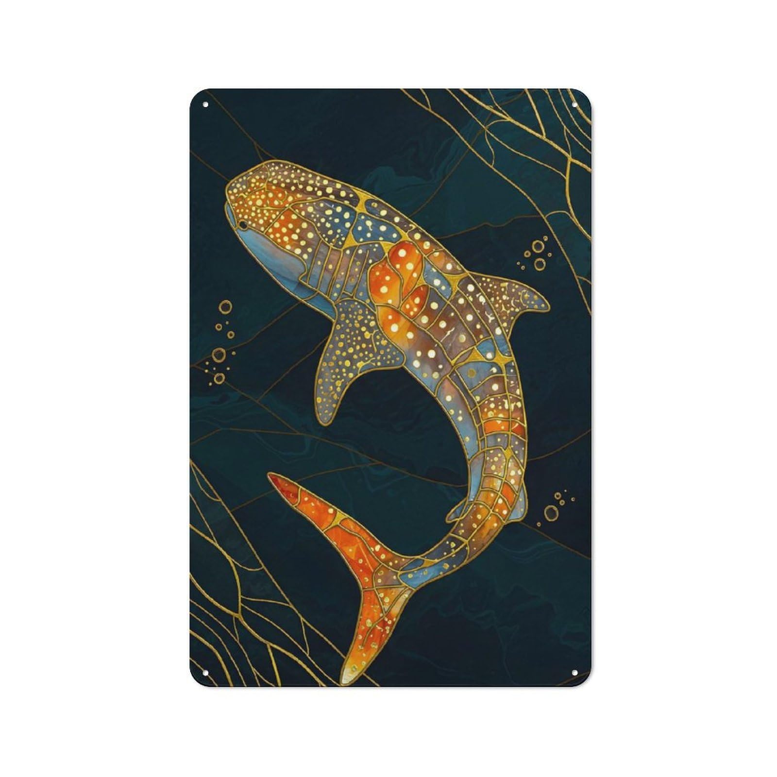 Junmoney Whale Shark Kintsugi Art Rustic Metal Plaque 30X20cm For Dining Room Or Kitchen, A Housewarming Gift For Dining Room Decor Fans