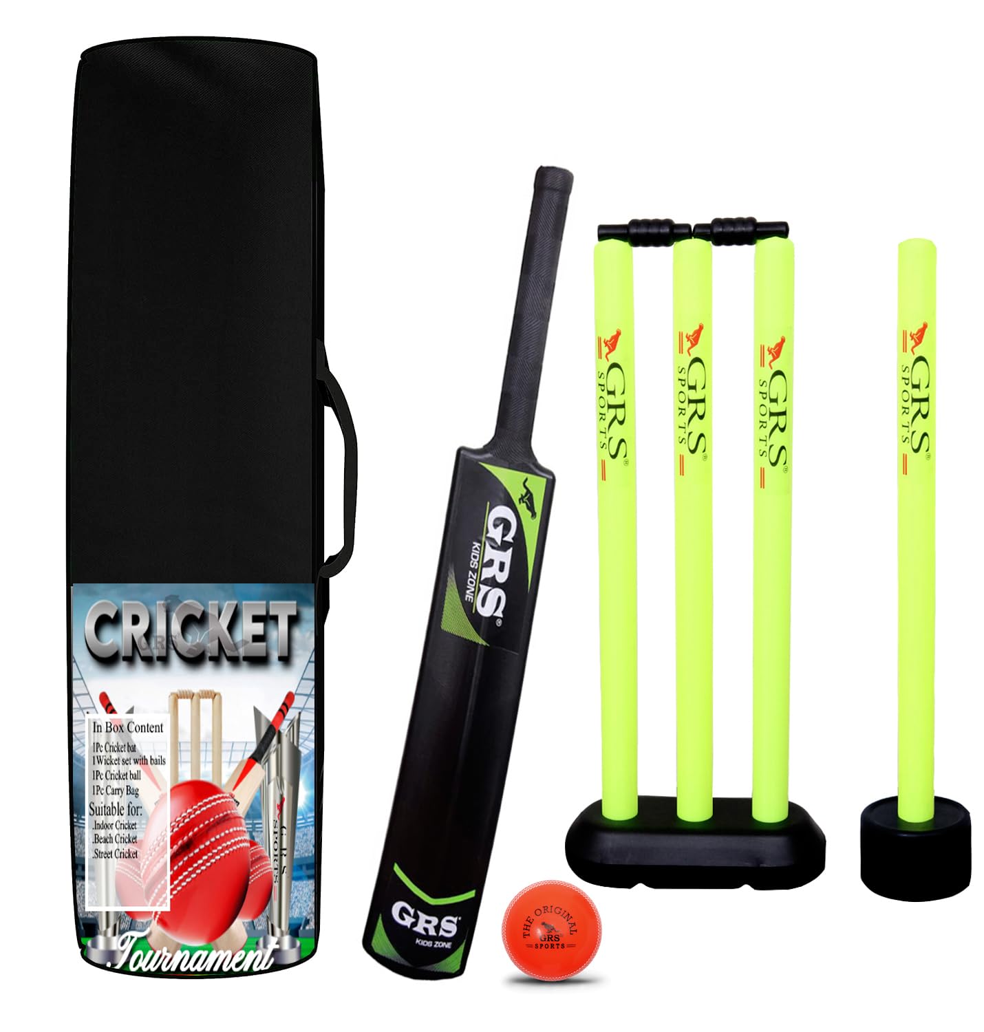 GRS PlayCric_1 Kids Zone Hard Plastic Light Weight Cricket Bat with Wicket Set,Target Stump Floro & 1 Wind Ball for Kids with Attractice Black Bag (Size 3, Age 6-10 Year Old Kids) Multicolor-picture-18