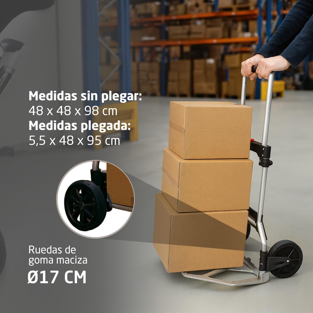 Amig - Carretilla Plegable de Aluminio - Capacidad 80 kg - Resistente y práctica - Ruedas Ø17 cm - Ideal para mudanzas y Carga - Mod. 60
