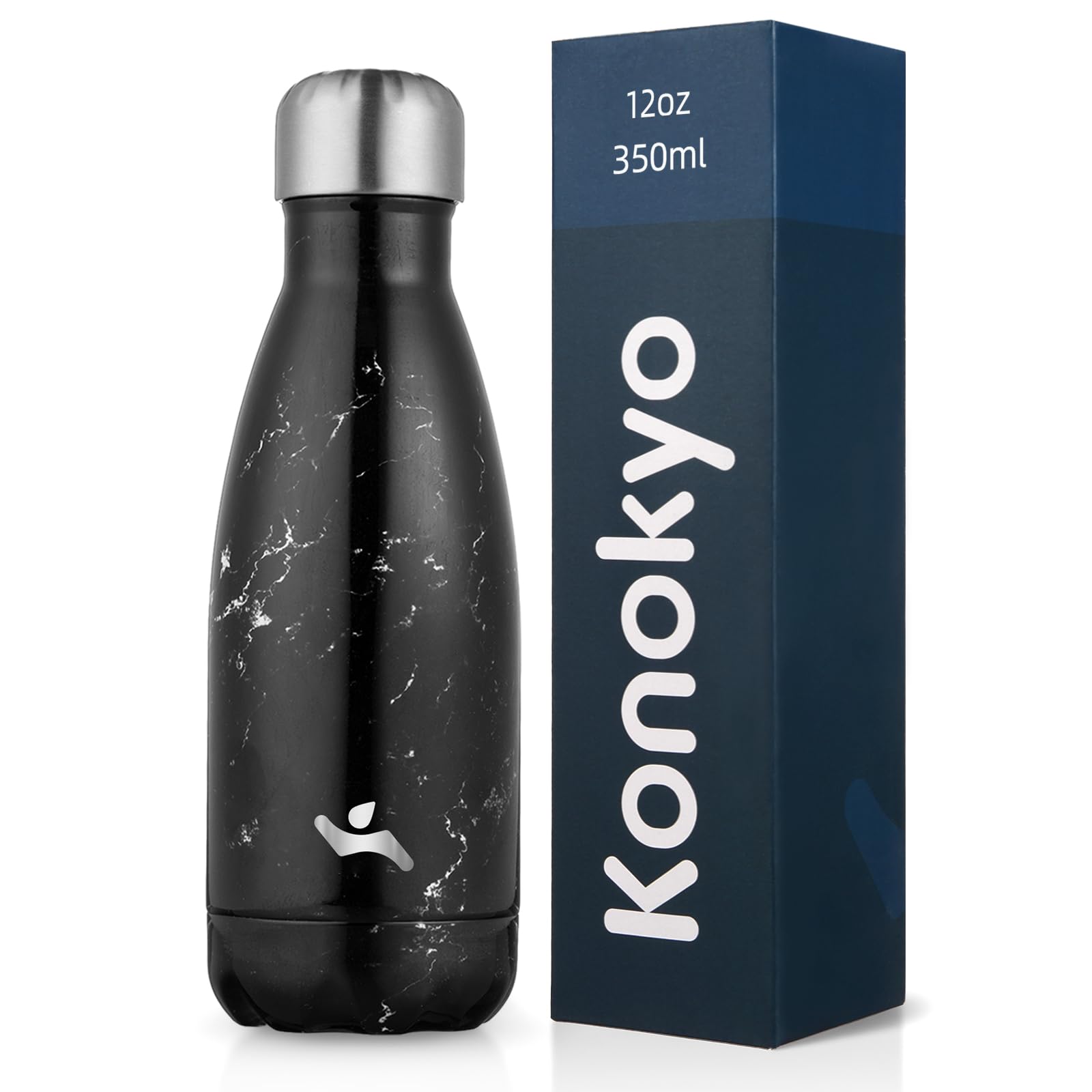 Konokyo 12 oz Insulated Stainless Steel Water Bottle, Marble Midnight