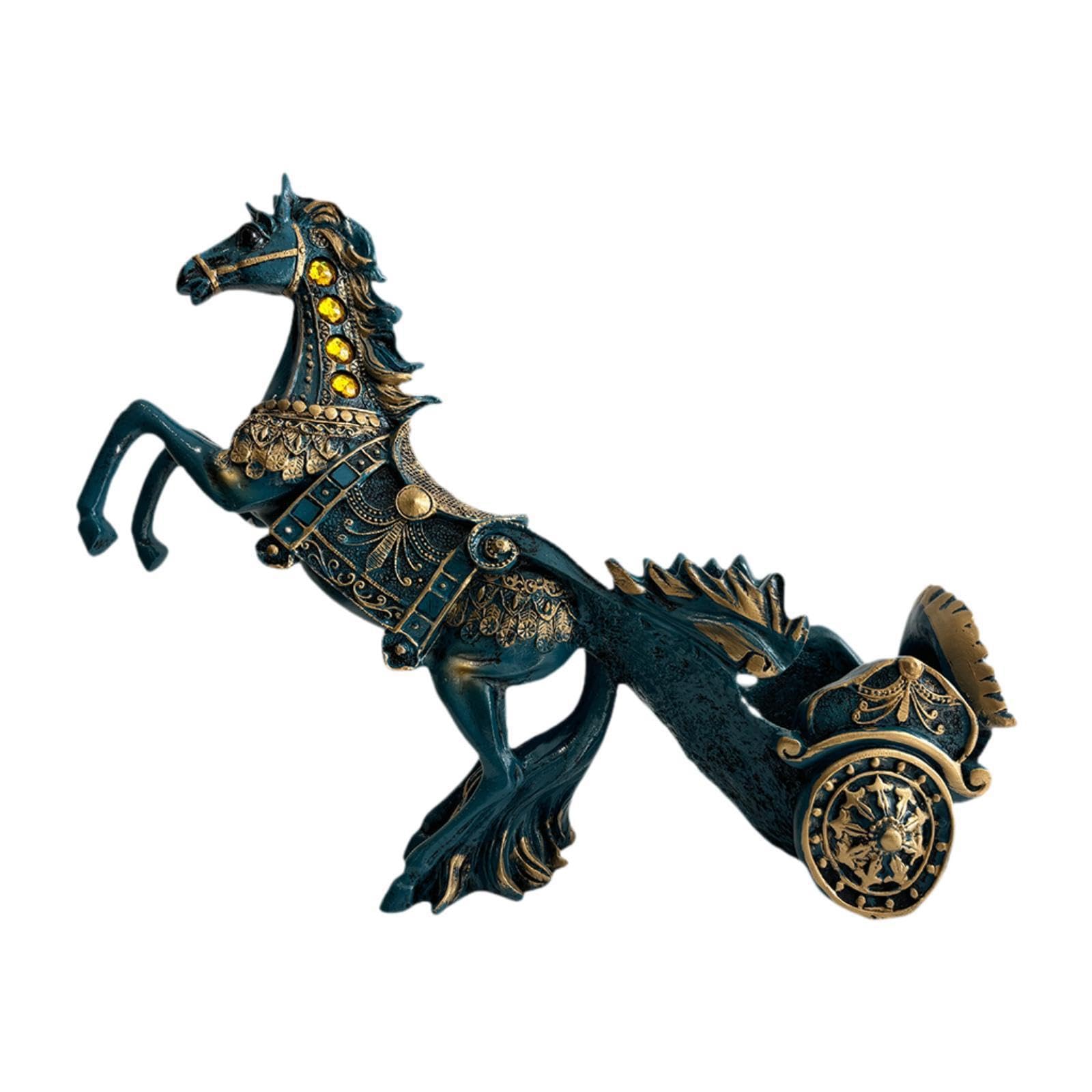 PIXZCSA Home Decor Wine Rack Elegant Animal Statue Wine Holder For Countertops Decorative Bottle Holder Bottle Rest Statue for Creative Home Decor Rack, Horse Pull cart Blue, 44x14x22m