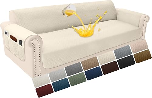Miniatura 36 de Funda de terciopelo 100 % impermeable para perros, funda de sofá lavable para sofá de 3 plazas, juego de fundas acolchadas y antideslizantes con