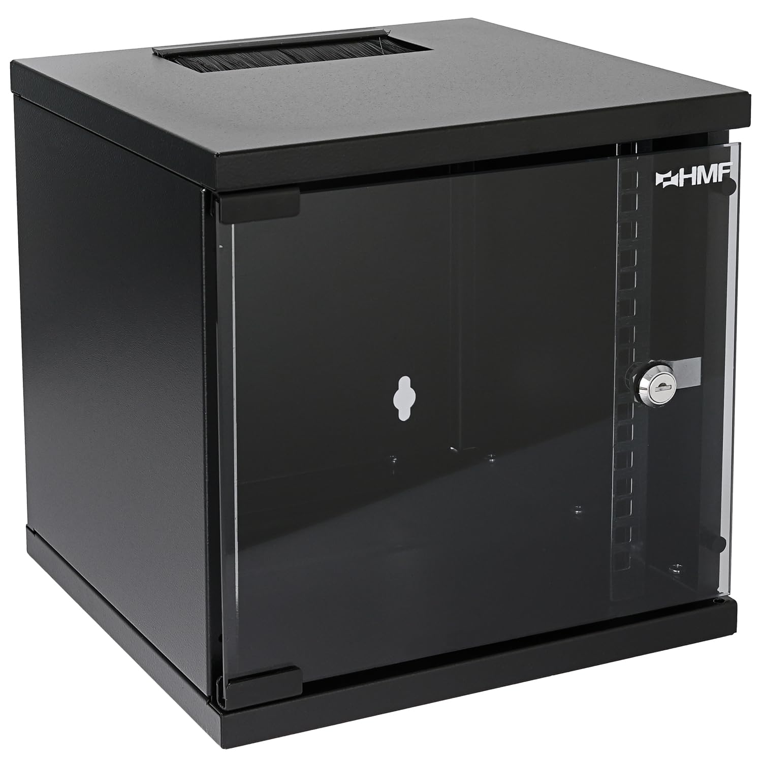 HMF 63406-02 Netzwerkschrank – 10 Zoll, 6 HE, 30 cm Tiefe, Glastür, Voll montiert, Schwarz