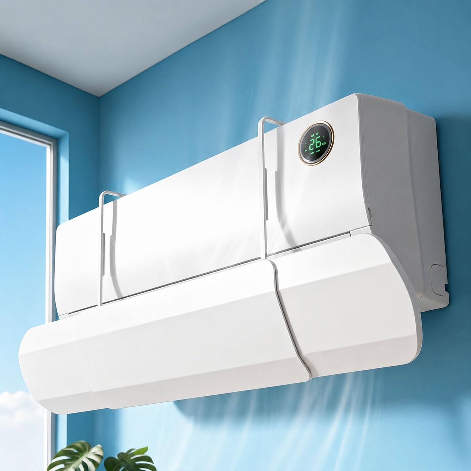 Retractable Air Conditioner Deflector, 23-36in Adjustable AC Vent Deflector for Wall Units, PP Wind Baffle with 180° Airflow Angle, Hook-On Installation, Helps Prevent Direct Blowing