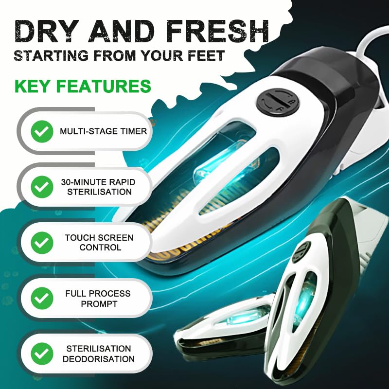 Secador de zapatos, desinfectante ultravioleta para zapatos, desodorante portátil inteligente para eliminar olores y gérmenes, solución multifuncional para el cuidado de los pies