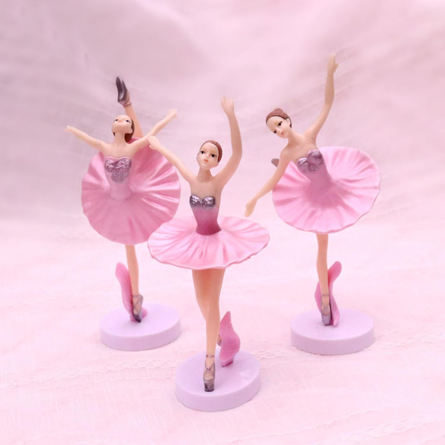 Spiaty Polyvinyl Chloride Ballet Dancing Girl Home, Car and Office Decor Figurine (Small, Pink, Set of 3)