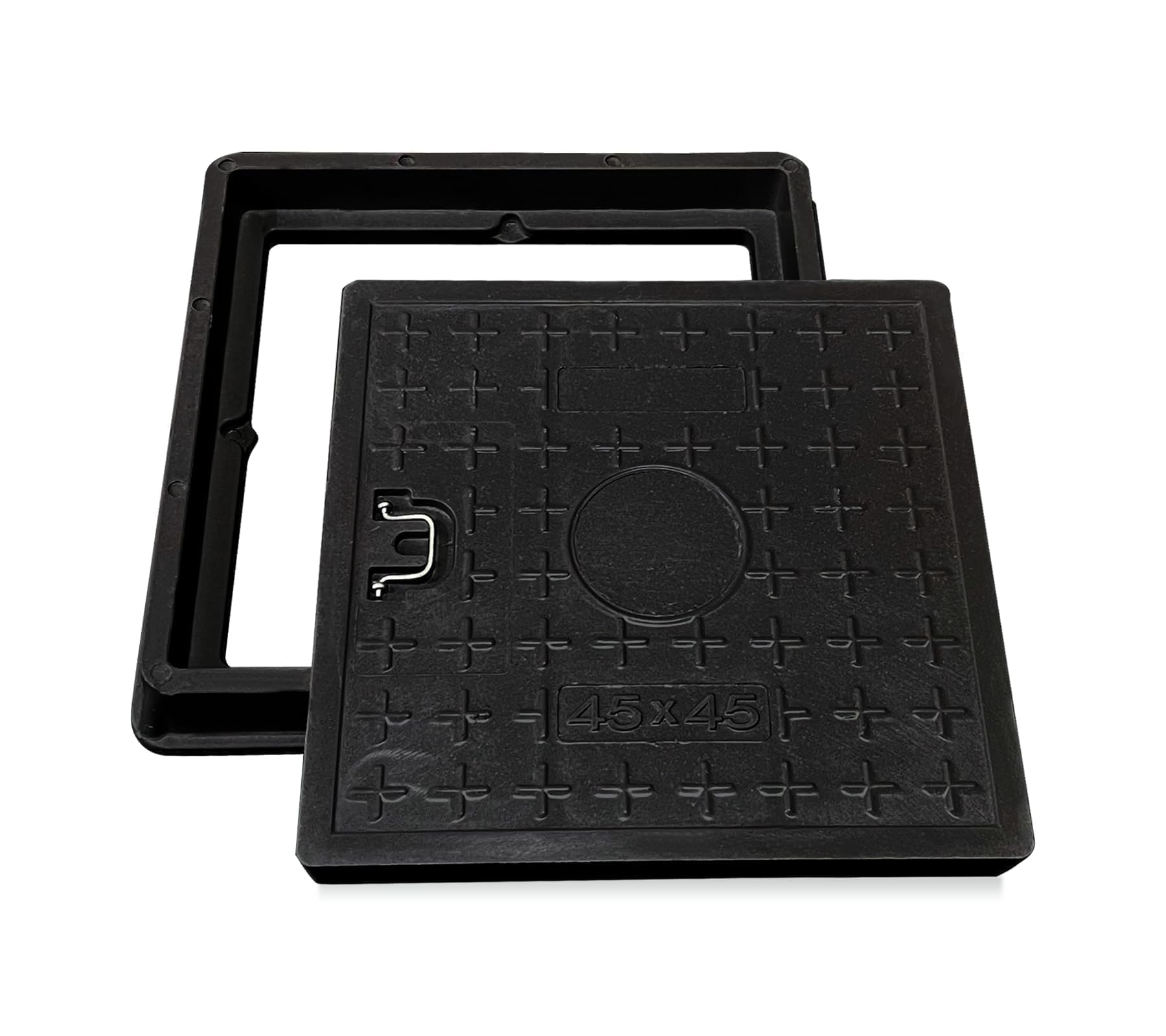 Tapa de pozo de fibra de vidrio con marco, asa 450x450 mm, A15, tapa de alcantarilla, tapa de pozo, conducto de inspección para acera, jardín, área verde, resistente a UV, resistente a las