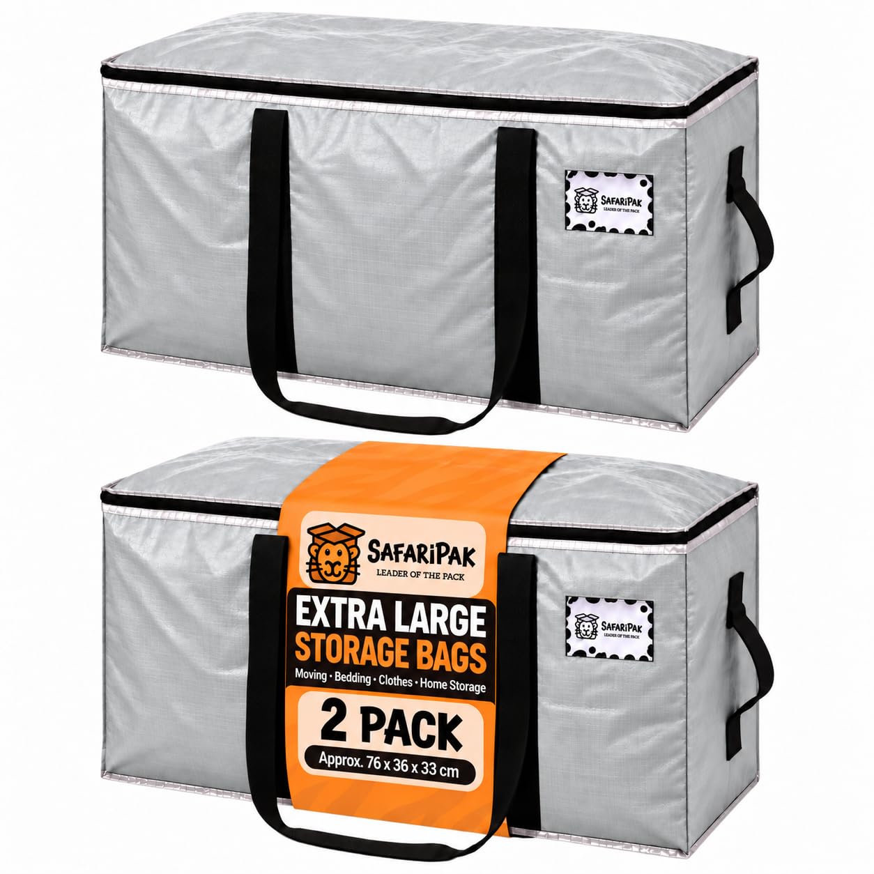 SAFARIPAK 2 Pack 90L Grey Moving Bags Heavy Duty Packing Boxes Storage Bag