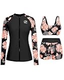 Long Sleeve Swimsuits for Women - 3 Piece Rash Guard with Shorts Zipper SPF Swim Shirt with Built in Bra