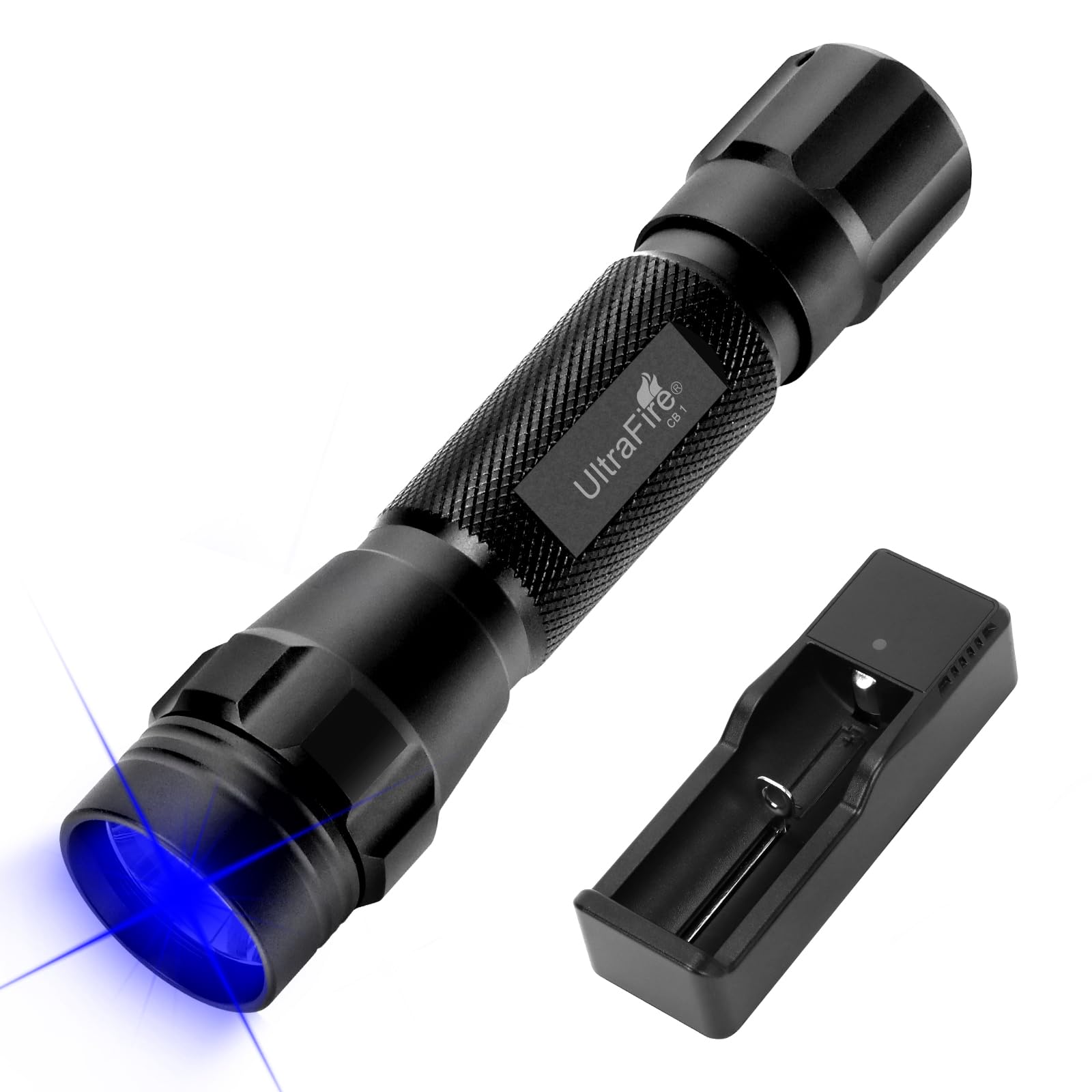 ULTRAFIRE Torcia a LED blu, 450-460 nm, luce blu da caccia, torcia da caccia con batteria e caricabatterie, luce blu da 656 piedi per pesca notturna e osservazione notturna, CB1