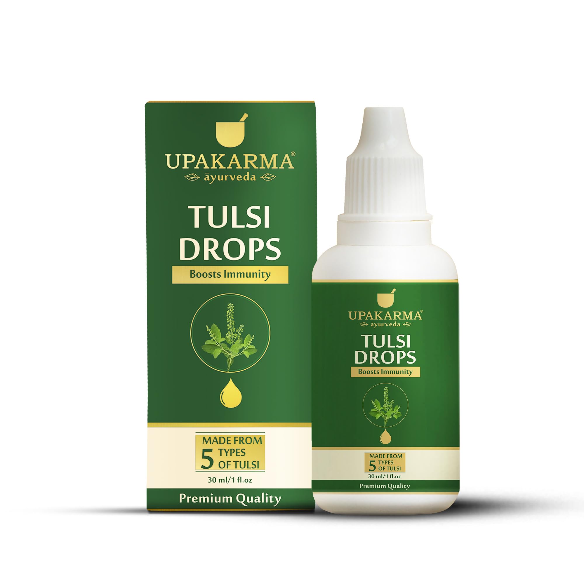 – UPAKARMA Ayurveda Tulsi Drops Ayurvedic Herb Concentrated Extract of 5 Rare Tulsi for Natural Immunity Boosting, Cough and Cold Relief- 30ml - Pack of 1